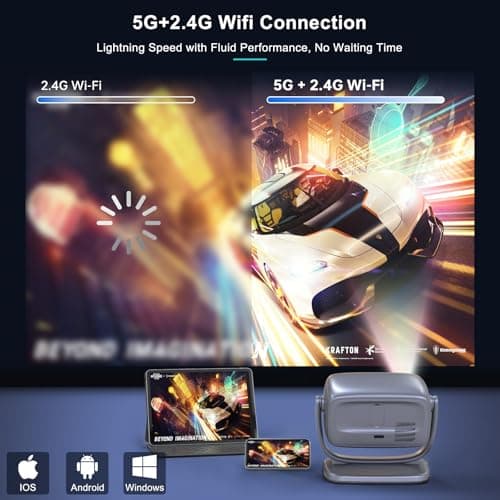 Projector with WiFi and Bluetooth Portable Outdoor: [Auto Focus&Keystone/360° Stand] Smart TV 4K Movie Projector with Apps Netflix Licensed 50%Zoom 700ANSI 3D DoIby Audio Android Home Camping Ceiling