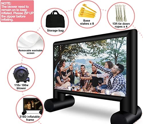 Inflatable Projector Screen 15ft Inflatable Movie Screen Outdoor with Air Blower and Storage Bag, Easy Set up, Front and Rear Projection for Outdoor Movie Night Backyard Pool Fun