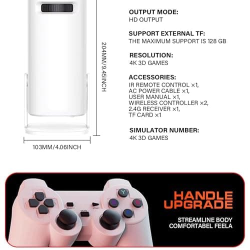 P30 max Projector and Game,1280*720P,Smart game projector built-in 35000 Games with 2 Wireless Controllers,Portable Mini Video Projector with 5G Wifi&Bluetooth, 4K,2.4G Receiver,Home,Office (128G)