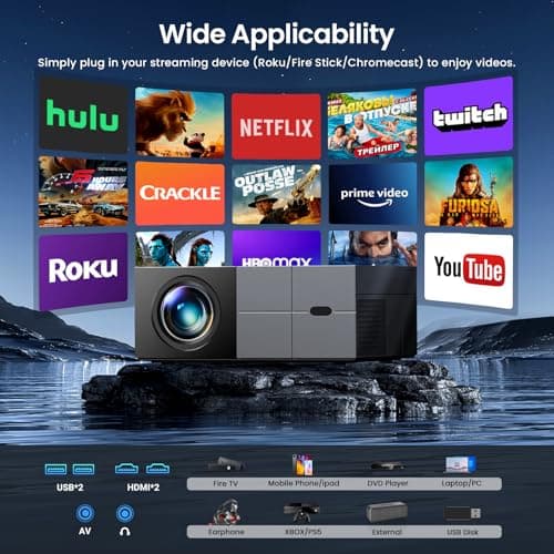 [Electric Focus] Projector with WiFi and Bluetooth, 20000LM Native 1080P Projector with Screen, YOWHICK Portable Movie Smart Projector, Home Projector 4K Supported for Phone/TV Stick /HDMI/USB Grey