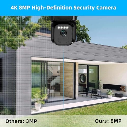 4K 8MP Solar Security Cameras Wireless Outdoor Battery Powered, 5GHz & 2.4GHz Dual Lens Bullet & 360° PTZ Outdoor Security Camera with Solar Panel, Digital Zoom, Night Vision,PIR Sensor(2Pack)