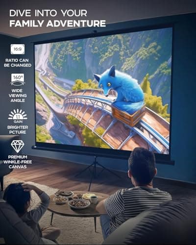 Projector Screen with Stand 120 inch - Indoor and Outdoor Projection Screen for Movie or Office Presentation - 4:3 HD Premium Wrinkle-Free Tripod Screen