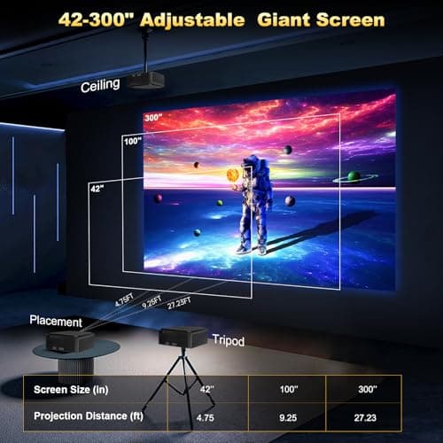 [1500 ANSI] Dess 4K Projector with WiFi 6 and Bluetooth, Home Outdoor Electric Stand Movie Proyector, Auto Focus & Keystone, Native 1080P, High Contrast, Smart Projector with Netflix & Google Tv