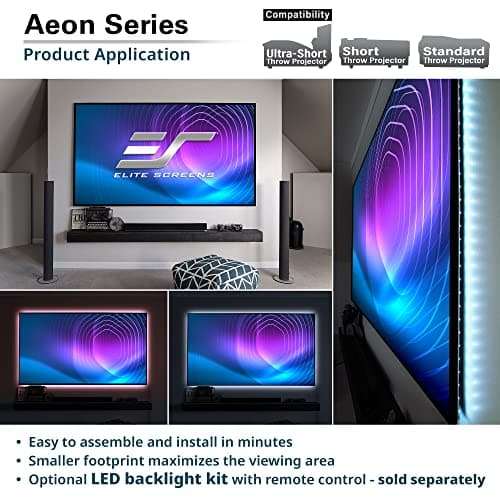 Elite Screens Aeon Series 150” Fixed Frame Projector Screen 16:9, 8K/4K UHD, Edge-Free Design, CineWhite UHD-B, Wall Mounted for Standard, Short & Ultra Short Throw Projectors, Home Theater, AR150WH2