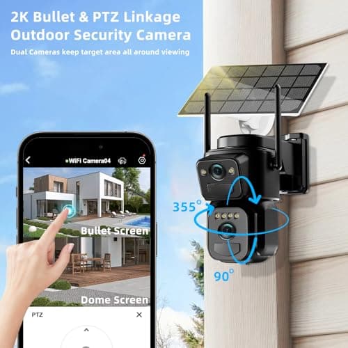 4K 8MP Solar Security Cameras Wireless Outdoor Battery Powered, 5GHz & 2.4GHz Dual Lens Bullet & 360° PTZ Outdoor Security Camera with Solar Panel, Digital Zoom, Night Vision,PIR Sensor(2Pack)