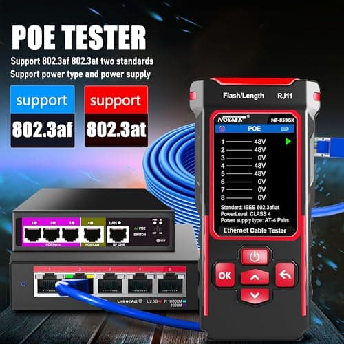 NOYAFA NF-859GK Network Cable Tester with IP Tester 10mw Visual Fault Locator,PING/POE/RJ45 RJ11 CAT5 CAT6 Cable Toner Ethernet Tester for Phone Lines CAT3, Ethernet,Wire Tracer LAN Network Tool