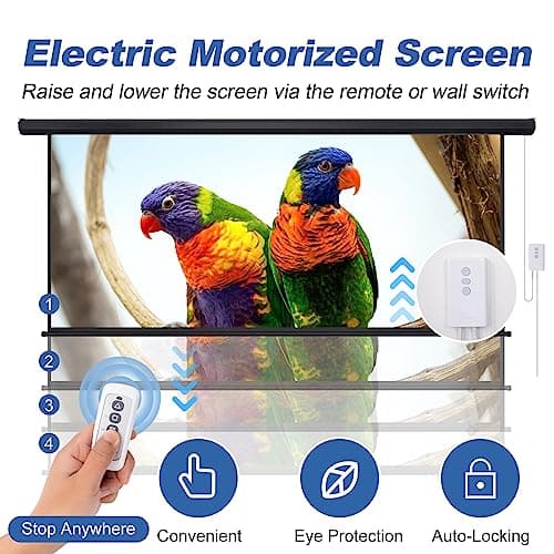 Motorized Projector Screen Pull Down 100 Inch 16:9 HD Automatic Projector Screen with Remote, Electric Retractable Black Projection Screen Portable, Roll Up Movie Screens for Projectors Outdoor Indoor
