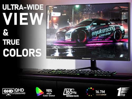 memzuoix 27 inch Gaming Monitor, QHD 2560×1440p, 144Hz/165Hz 100% sRGB, 1ms, FreeSync, HDMI&DisplayPort×2, Built-in Speakers and LED Rainbow Light, VESA Mountable, Black