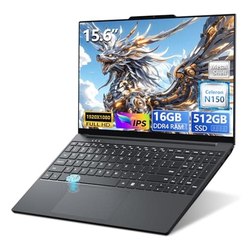 2025 Laptop, 15.6 Inch Gaming Laptop with N150 Processor(up to 3.6GHz), Laptop Computer with 16GB RAM 512GB SSD, Backlit Keyboard, Fingerprint Unlock, Win 11 Pro, Metal Shell, Laptops for Gaming