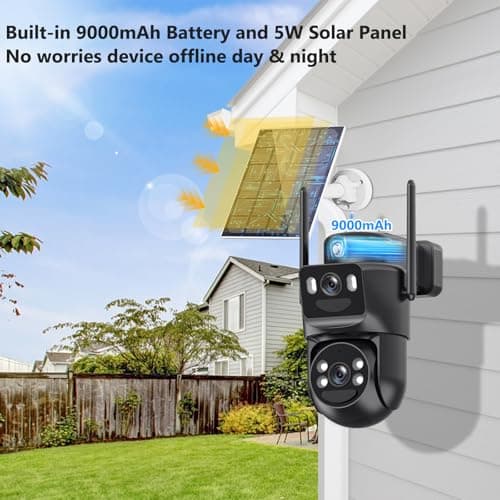 4K Solar Security Cameras Wireless Outdoor Battery Powered, 5GHz & 2.4GHz Dual Lens Bullet & 360°PTZ Linkage Outdoor Security Camera with Solar Panel, 8X Digital Zoom, Color Night Vision