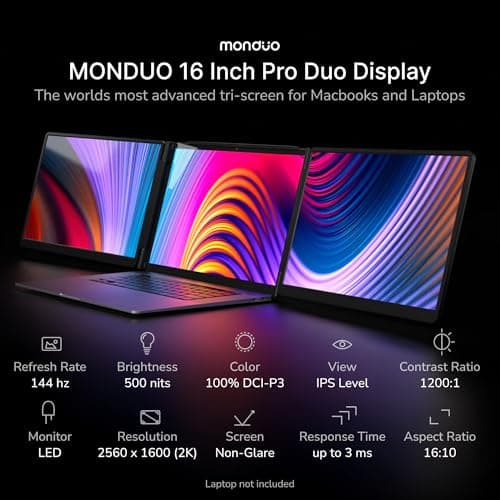 16" Pro Triple Laptop Screen Extender, Dual 16" 2k Portable Monitors, 144Hz, 100% DCI-P3, Compatible with 16" MacBook Pro M1, M2, M3, M4 & Windows Laptops, for Gaming, Creators, & Professional