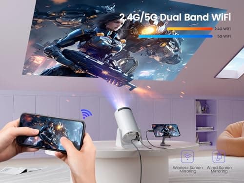 [Short Throw/Adjustable Stand]Mini projector with WiFi and Bluetooth, 2025 Upgrade Outdoor Portable Movie Projector 1080P, Auto Vertical Keystone, Home Projector for Phone/TV Stick, WiMiUS S27 (White)