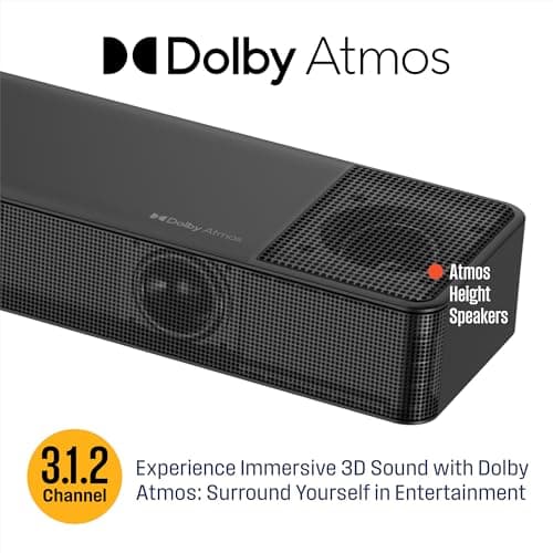Westinghouse 3.1.2 Channel All-in-One Soundbar with Dolby Atmos and Digital Plus, Built-in Low Frequency Driver and Height Speakers, 210W Surround Sound, Bluetooth, Easy Setup, Roku TV Ready