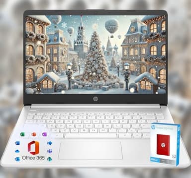 HP 14 Laptop • Back to School Limited Edition with Microsoft 365 • 4-Core Intel CPU • 8GB RAM •1600GB Storage (64GB OnBoard + 512GB P500 Portable SSD + 1TB OneDrive) • Snow White • Win 11