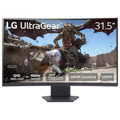 LG 32GS60QC-B Ultragear 32-inch Curved Gaming Monitor QHD (2560x1440) 180Hz 1ms 1000R AMD FreeSync HDR10 HDMIx2 DisplayPort Black