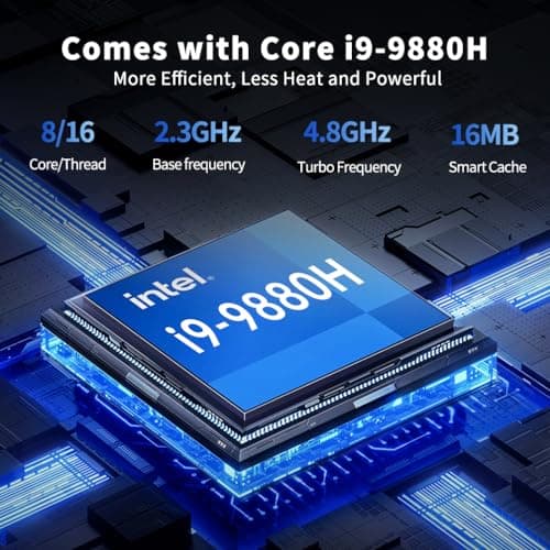 msecore Mini PC i9, 64GB RAM 1T SSD Desktop Computer with Core i9-9880H (Upto 4.8GHz), 2*HDMI, 1*DP, Triple Display, 4K@60Hz, Dual 2.5G LAN, Optical, USB-C, Wi-Fi 6E, Bluetooth 5.3, Windows 11 Pro