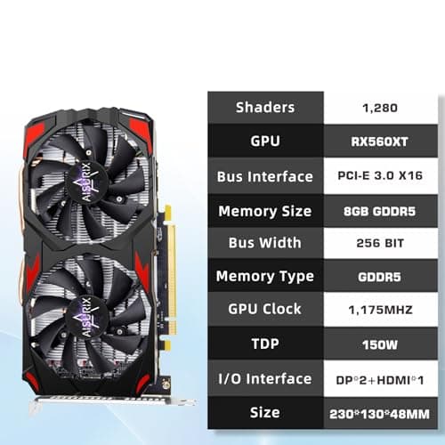 RX 560 XT 8GB GDDR5 Graphics Card,1792SP,128Bits, PC Gaming Video Card, Computer GPU, PCI Express x16 3.0 with Freeze Fan Stop for Desktop Computer Tarjeta Gráfica