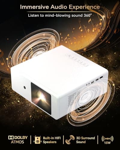 [1300 ANSI/Netflix Licensed/Dolby Audio] Projector with WiFi Bluetooth Portable Outdoor - 4K Smart Ceiling Projector with Built in Apps, Wireless Home Theater for Bedroom, 20% Zoom/500", HDMI/Phone/PC