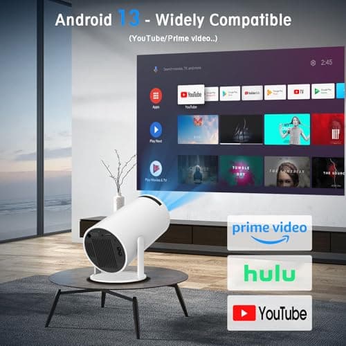 Mini Projector, HY300 PRO Portable Projector, Support 4K 1080P with Dual-Band WIFI6 5G Wireless 5.2 Bluetooth Android 13, 180° Rotatable, Auto Keystone Correction, 35"-130" Screen Video Projector