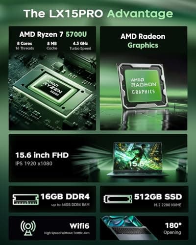 2025 Laptop with AMD Ryzen7(Up to 4.3GHZ,8C/16T),AMD Radeon Graphics,16GB DDR4 RAM 512GB SSD,WiFi 6,15.6 inch IPS Display,4800mAh Battery,Type-C,Micro SD,Webcam,Windows 11 Slim Laptop Computers