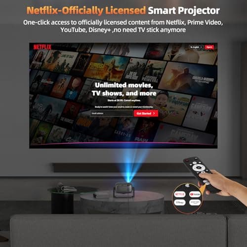 Netflix Officially Licensed Projector,BETTDOW Closed-Design Projector with Wifi 6 and Bluetooth 5.2,Intelligent Voice Assistant,Electric Focus Projector for Netflix/YouTube/Prime Video/D+