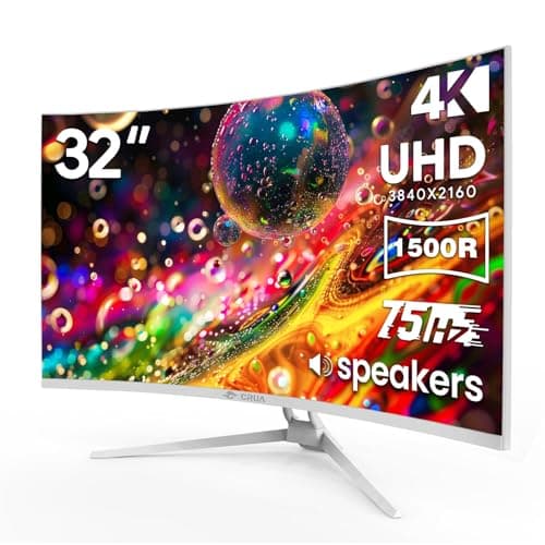 CRUA 32" White Curved Monitor, 4K UHD(3840*2160P) 1500R VA Screen, 75Hz Computer Monitor Supports AMD Freesync, 120% sRGB, Built-in speakers, Blue Light Filter,Wall Mountable Installs(HDMI 2.0/DP 1.4)