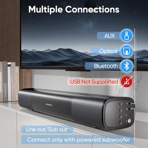 Sound Bar for Smart TV, Bass Boost and Crisp Vocals,Bluetooth Soundbar for TV/PC/Gaming/Projectors,Optical/AUX/Wall Mount,17inch