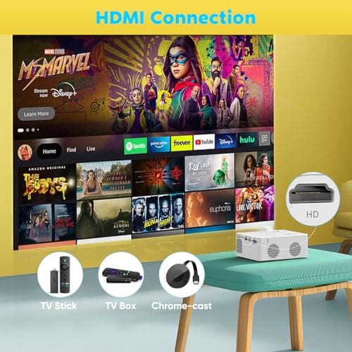 Mini Bluetooth Projector, Full HD 1080P Supported Portable Outdoor Movie Projector for iOS, Android, Windows, Compatible with TV Stick/HDMI/Smartphone/PS4/USB [Remote Included]