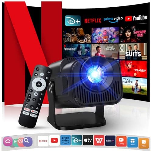 [NetfIix Official/Stereo Speakers] 4K Projector with Wifi and Bluetooth, 1080P Native Mini Projector Portable, One-Click Use Built-in NetfIix/YouTube/PrimeVideo/D+, Smart Home Outdoor Projector