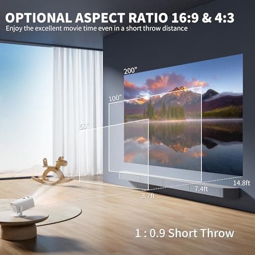 Mini Projector, Portable Projector 4K Support, Full HD 1080P Outdoor Projector, 270° Rotation Movie Projector, Max 200" Screen, Compatible with Smartphone, TV Stick, Laptop, PS4, HDMI, USB