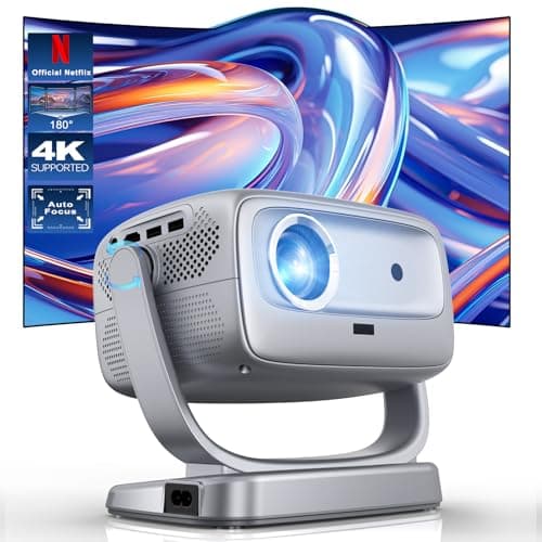 Projector with WiFi and Bluetooth Portable Outdoor: [Auto Focus&Keystone/360° Stand] Smart TV 4K Movie Projector with Apps Netflix Licensed 50%Zoom 700ANSI 3D DoIby Audio Android Home Camping Ceiling