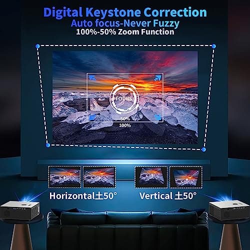[Auto Focus]4K Projector.1100ANSI Outdoor Projector 4K with Wifi and bluetooth,Native 1080P Projector Auto 6D Keystone.50% Zoom.PPT.Smart Home Movie Projector 4K+ for Phone/PC/TV Stick/PS5