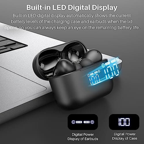 TOZO T20 Wireless Earbuds Bluetooth Headphones 48.5 Hrs Playtime with LED Digital Display, IPX8 Waterproof, Dual Mic Call Noise Cancelling 10mm Broad Range Speakers with Wireless Charging Case