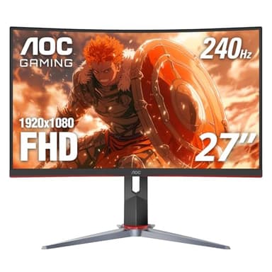 AOC C27G2Z 27" Curved Frameless Ultra-Fast Gaming Monitor, FHD 1080p, 0.5ms 240Hz, FreeSync, 2x HDMI 2.0, 1x Display Port, Height Adjustable, Xbox PS5 Switch Ready, 3-Year Zero-Bright-Dot