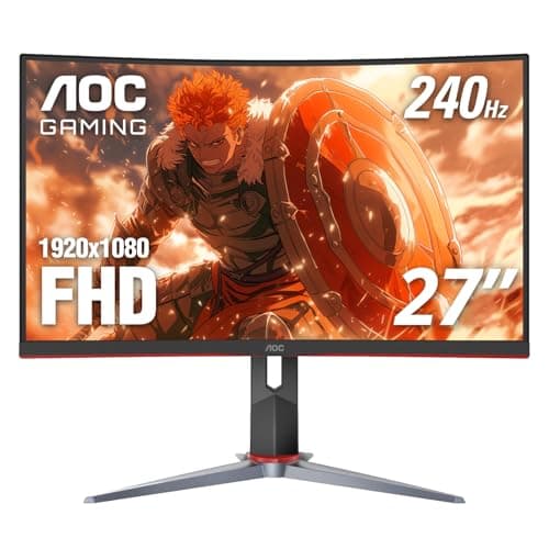 AOC C27G2Z 27" Curved Frameless Ultra-Fast Gaming Monitor, FHD 1080p, 0.5ms 240Hz, FreeSync, 2x HDMI 2.0, 1x Display Port, Height Adjustable, Xbox PS5 Switch Ready, 3-Year Zero-Bright-Dot