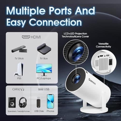 [Built-in App] Mini Projector 1080P FHD 4K Support Projector with Mouse Portable Projector with WiFi and Bluetooth 180° Adjustable Auto Keystone HDMI/TV Stick/PS5/Laptop, with HDMI Cable & Mouse