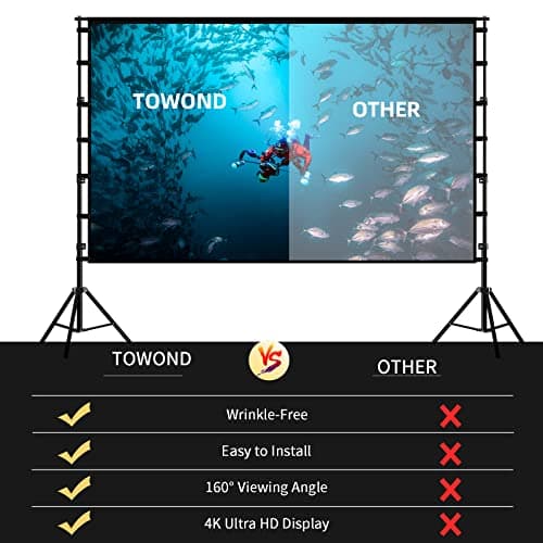Projector Screen and Stand,Towond 150 inch Indoor Outdoor Projection Screen, Portable 16:9 4K HD Rear Front Movie Screen with Carry Bag Wrinkle-Free Design for Home Theater Backyard Cinema
