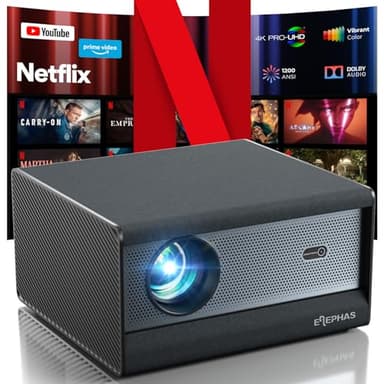 ELEPHAS Smart 4K PRO-UHD Projector with WiFi and Bluetooth, NETFLIX-Licensed, Dolby Audio, 1200 ANSI Lumens Sealed Video Projector, Auto Focus & Keystone, Portable Home Theater for Indoor/Outdoor