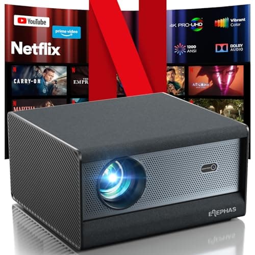 ELEPHAS Smart 4K PRO-UHD Projector with WiFi and Bluetooth, NETFLIX-Licensed, Dolby Audio, 1200 ANSI Lumens Sealed Video Projector, Auto Focus & Keystone, Portable Home Theater for Indoor/Outdoor