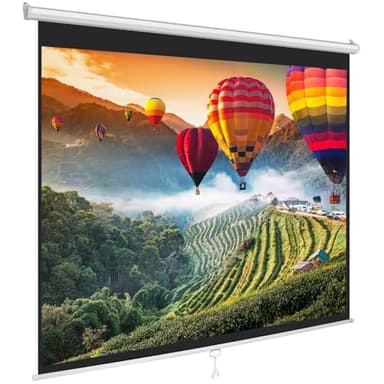 Pyle Manual Pull-Down Projector Screen - Universal 72-inch Roll-Down Retractable Manual Projection Screen w/ Auto-Locking, Adjustable Screen Height, Black Masking Border - 42.5" x 56.6" PRJSM7206