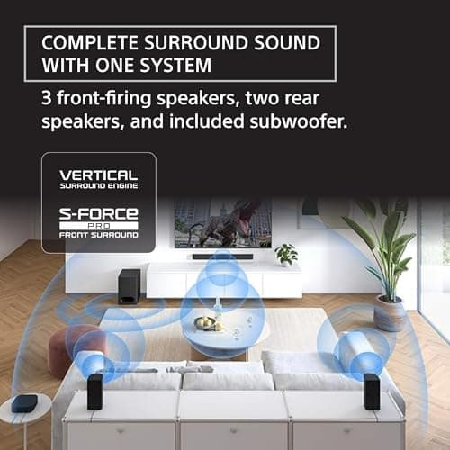 Sony BRAVIA Theater System 6, 5.1ch Home Theater System Sound bar with subwoofer and Rear Speakers, Surround Sound by Dolby Atmos/DTS:X Compatible HT-S60