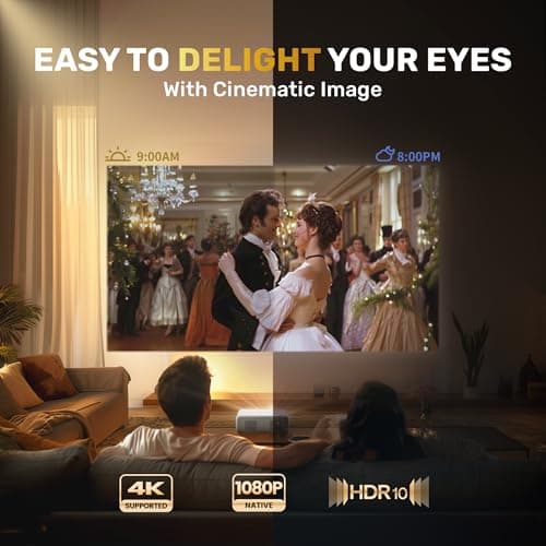 EAZZE D1 Smart Projector with WiFi and Bluetooth, Netflix-Officially-Licensed, Auto Focus & Keystone, DoIby Audio, Zoom, Native 1080P Movie, Portable Outdoor Mini Projector, White