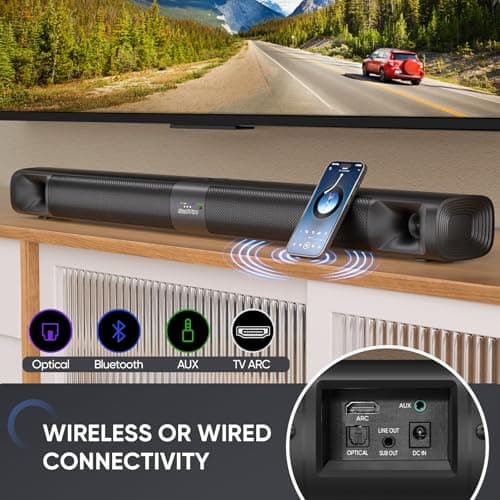 Saiyin Sound Bar for Smart TV with Subwoofer, 100W Detachable Soundbar Home Theater Surround Sound System for TV with Horn Tweeter, Adjustable Bass and HDMI-ARC/Bluetooth Optical/AUX/Connection