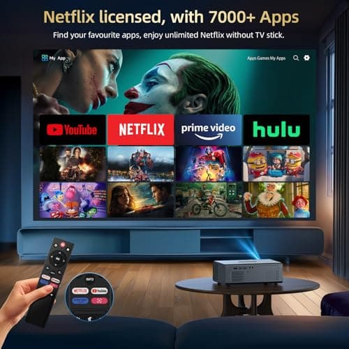[Netflix Officially & Dolby Audio] Smart Projector with WiFi6 and Bluetooth5.3, Electric Focus & Auto Keystone 4K Support, 22000L Movie Projectors, OWNKNEW Native 1080P Proyector Built-in Apps