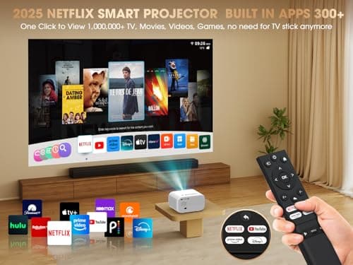 E1 Pro Netflix-Certified Smart Projector, 550 ANSI Lumens, WiFi Bluetooth, Auto Focus & Keystone, Native 1080P & 4K Support, Full-Sealed Optical Engine, Portable Home Theater for Indoor/Outdoor