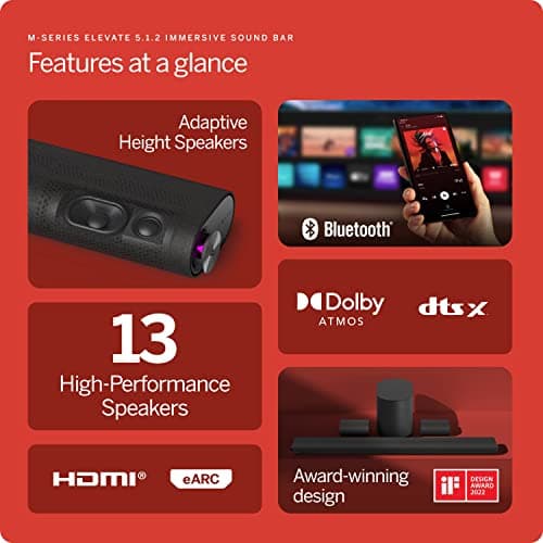 VIZIO 5.1.2 Elevate Sound Bar with Dolby Atmos, 13 Speakers, Wireless Subwoofer, Alexa - 2023 Model, Black