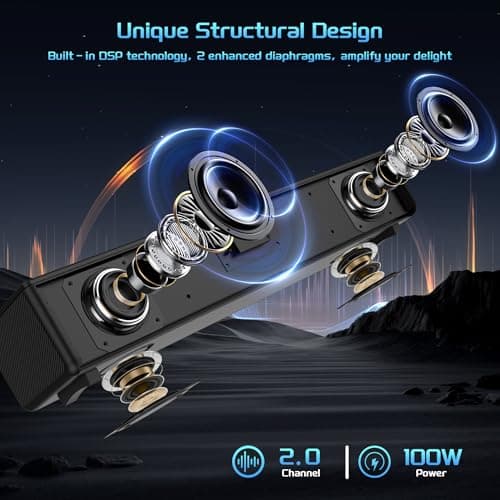 2.0 CH Dolby Digital Sound Bar - Bluetooth Home Theater Speaker with HDMI ARC, Optical, Aux for Smart TV, Gaming, PC & Projector, Compact Speaker Bar with 3D Surround Sound Home Theater Soundbar