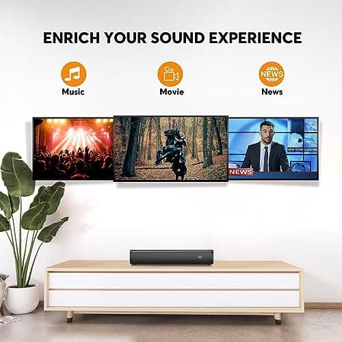 Wohome 2.1ch Small Sound Bars for TV with 6 Levels Voice Enhancement, Built-in Subwoofer, 16 Inches Bluetooth 5.3 Soundbar Speakers with Optical/AUX/USB Connection, S100