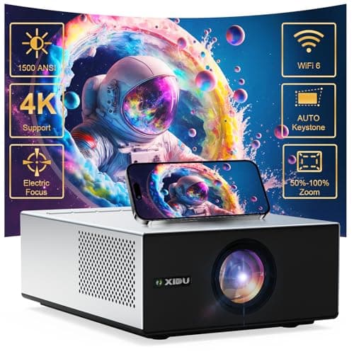 4K Projector with WIFI and Bluetooth, XIDU 1500ANSI Electric Focus Aluminum Alloy Projector, Auto Keystone 1080P Movie Projector, Dual 8W Speaker, Home Theater Portable Projector for Phone (Silver)