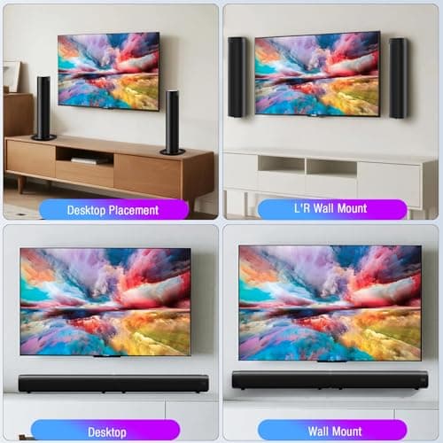 Sound Bar,100W Sound Bar for Smart TV with 3 RGB Lights Modes, Bluetooth 5.3, ARC/Opt/AUX Connect, Detachable 2-in-1 Speaker, 3 Equalizer Modes, Bass Surround Soundbar for TV/PC/Gaming/Projectors